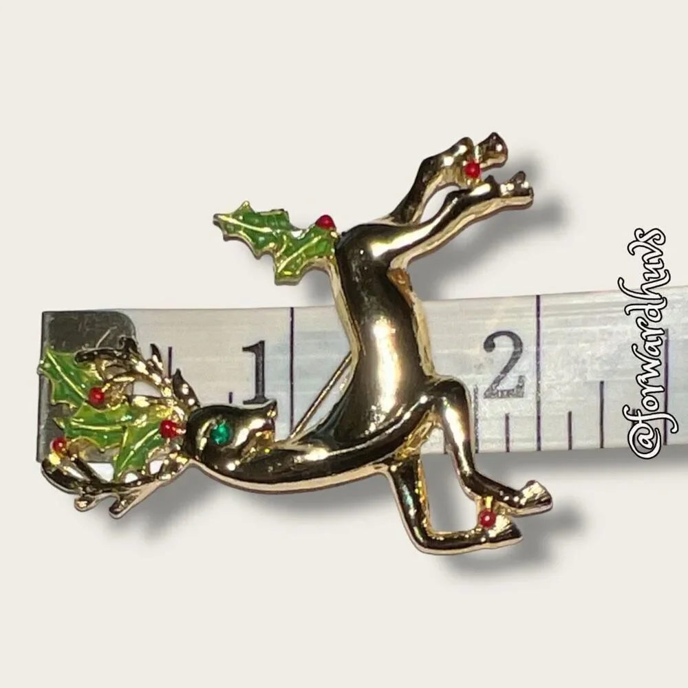 Vintage Gold Tone Reindeer “Gerry” Brooch